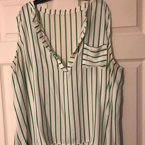 Green & white striped tank with pocket